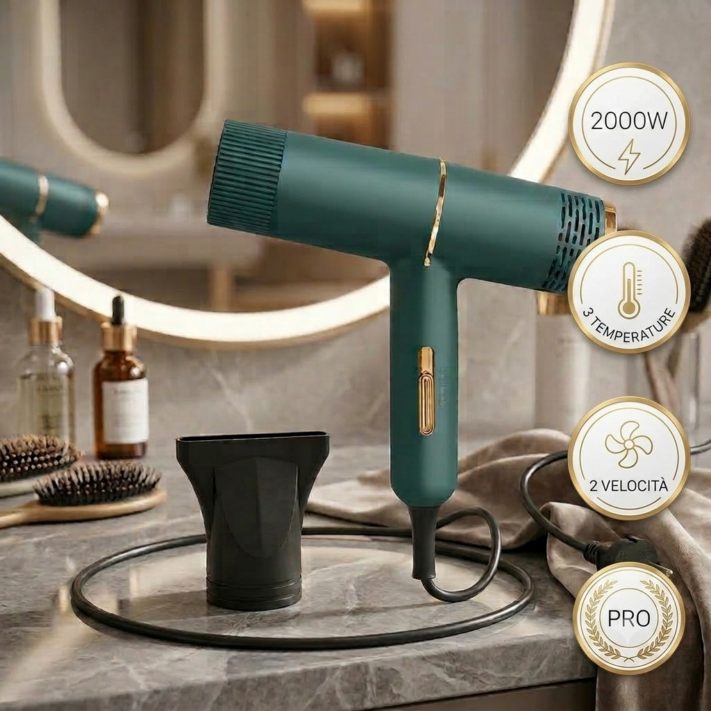 LUMINITY™ Model P9 Pro — Asciugacapelli Professionale 2000W | Piega da Salone a Casa